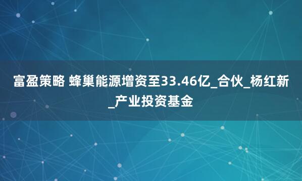 富盈策略 蜂巢能源增资至33.46亿_合伙_杨红新_产业投资基金